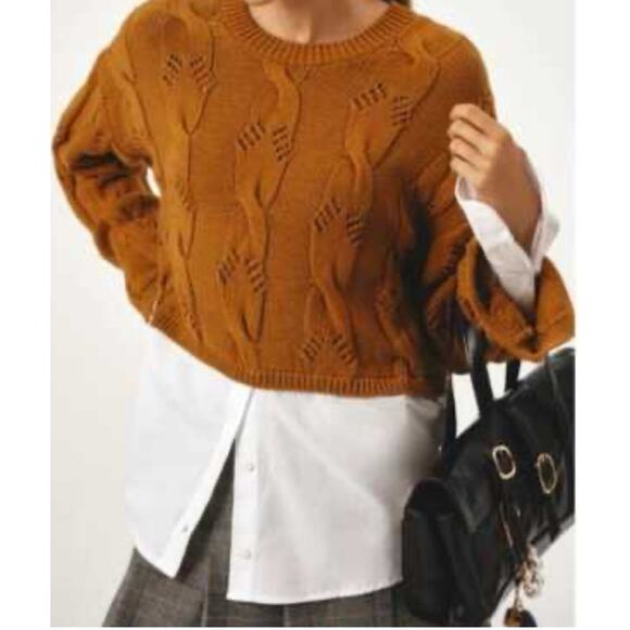 PILCRO By Anthropologie Cable Twofer Yellow White Layered Sweater Size M - Picture 1 of 8